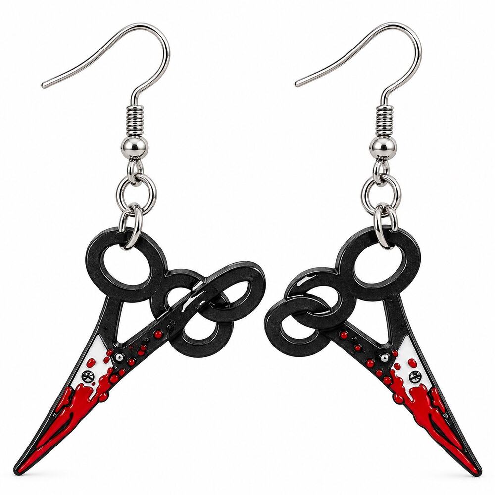 Halloween Bloody Scissors Black Red Horror Dangle Earrings NWOT